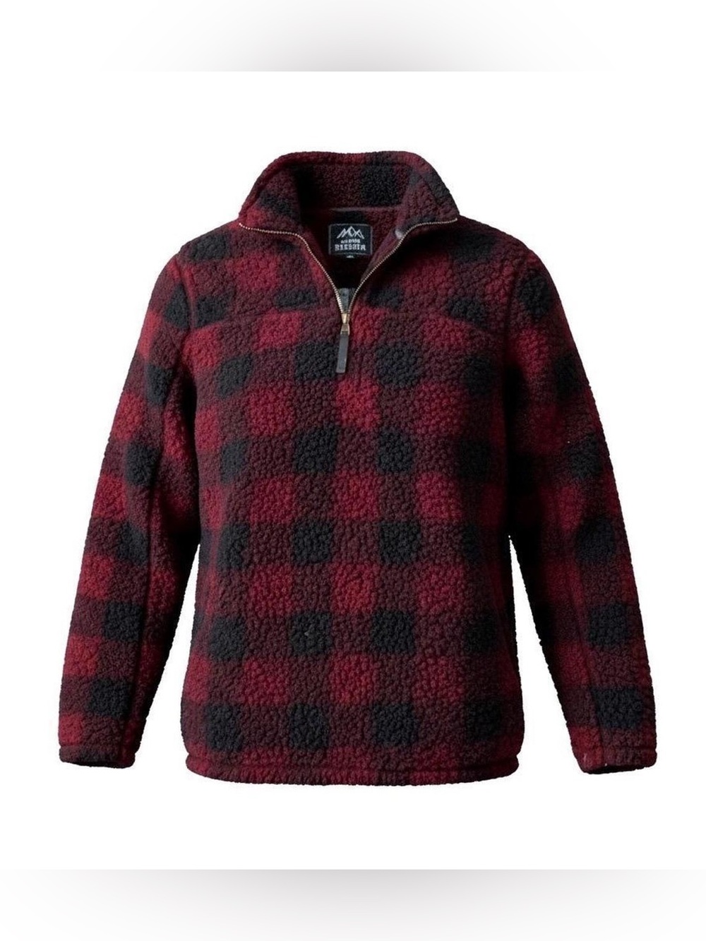 Alpine Sherpa Mens Red Black Buffalo Plaid Quarter Zip Fleece Pullover Size L